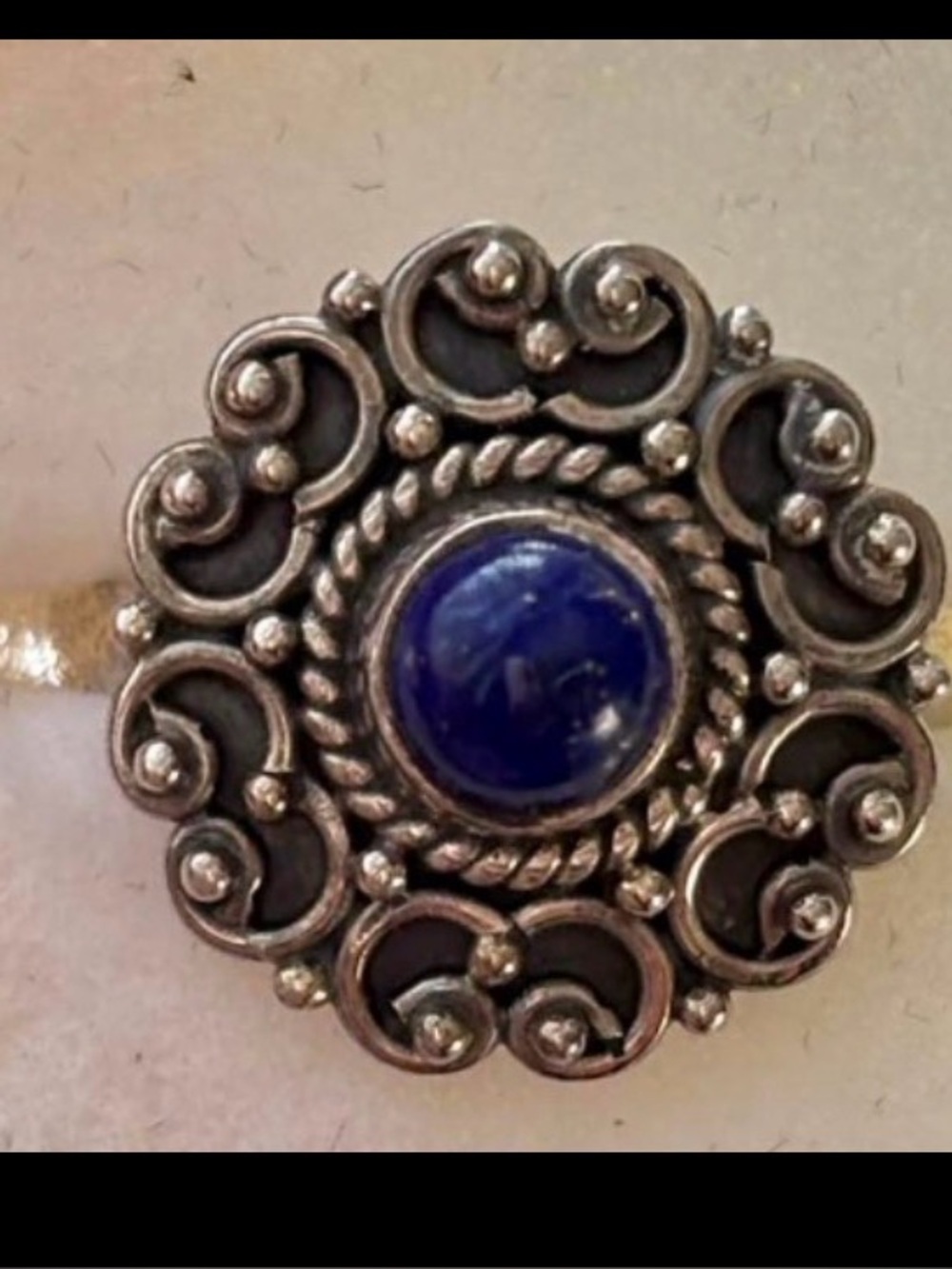 Vintage sterling silver lapis ring - Size 6 - Marked 925 inside band